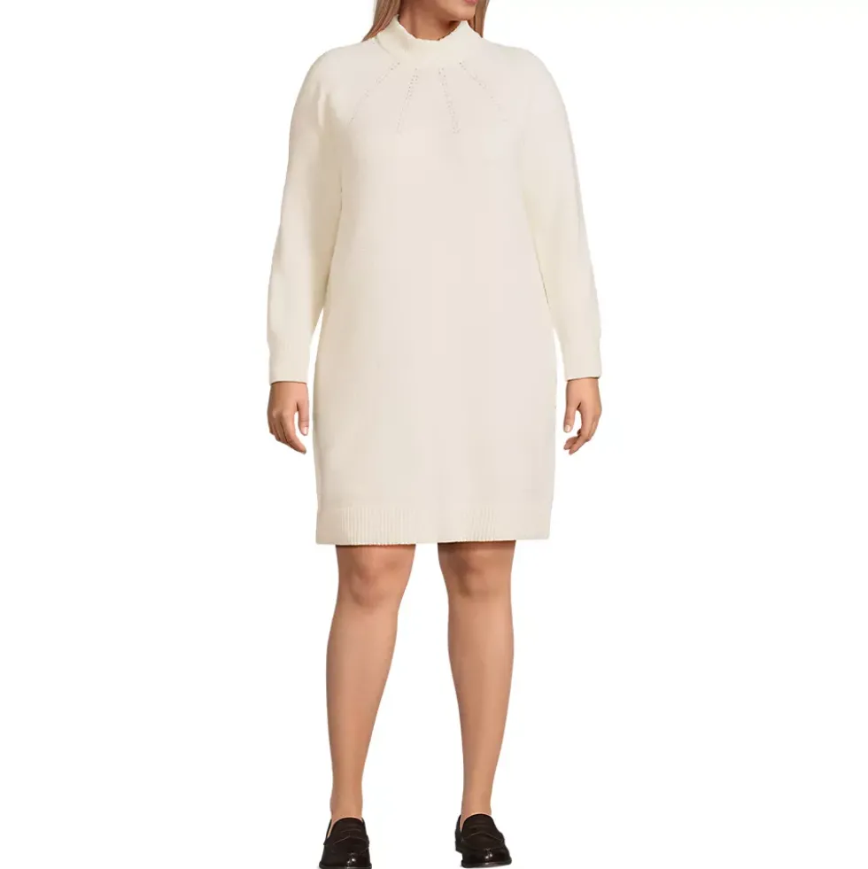 Women's Boucle Long Sleeve Raglan Mock Neck Sweater Dress