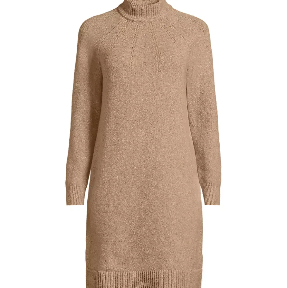 Women's Boucle Long Sleeve Raglan Mock Neck Sweater Dress