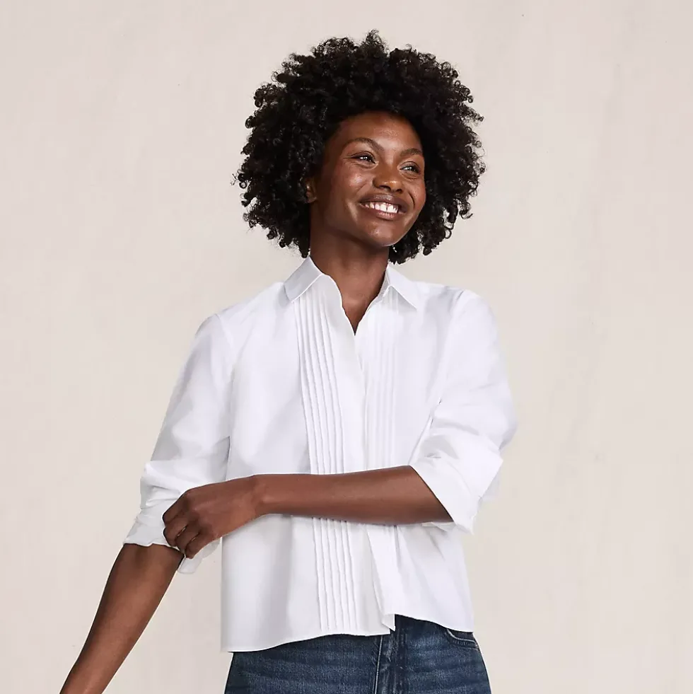 Women's Boxy Cropped No Iron Pintuck Shirt