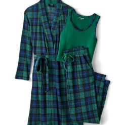 Women's Brushed Cozy Waffle Jersey 3 Piece Pajama Set - Tank Top Pant and Robe