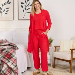 Women's Brushed Cozy Waffle Jersey 3 Piece Pajama Set - Tank Top Pant and Robe