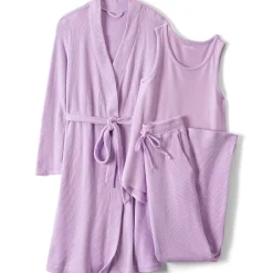 Women's Brushed Cozy Waffle Jersey 3 Piece Pajama Set - Tank Top Pant and Robe
