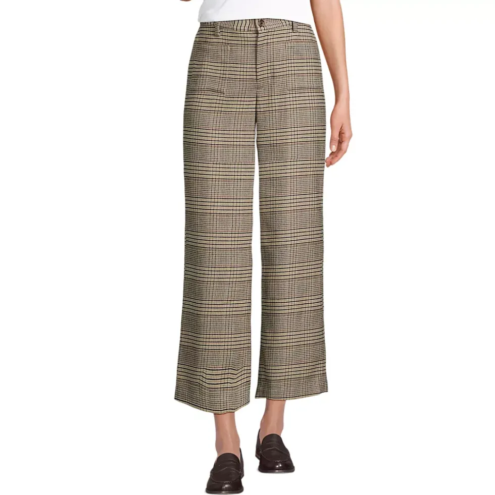 Women's Brushed Flannel High Rise Patch Pocket Wide Leg Crop Pants