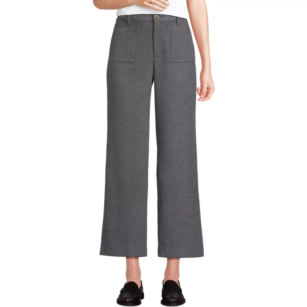 Women's Brushed Flannel High Rise Patch Pocket Wide Leg Crop Pants