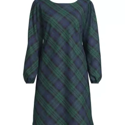 Women's Brushed Flannel Scoop Neck Long Sleeve Above Knee Dress