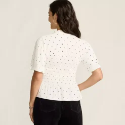 Women's Bubble Sleeve Silky Knit Smocked Mock Neck Top