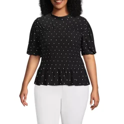 Women's Bubble Sleeve Silky Knit Smocked Mock Neck Top
