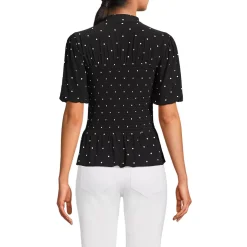 Women's Bubble Sleeve Silky Knit Smocked Mock Neck Top