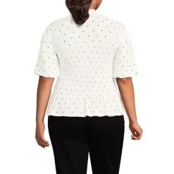 Women's Bubble Sleeve Silky Knit Smocked Mock Neck Top