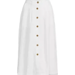 Women's Button Front Linen Midi Skirt