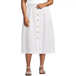 Women's Button Front Linen Midi Skirt