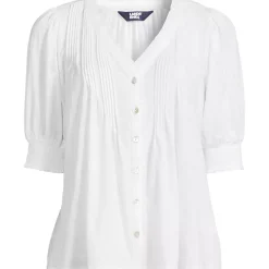 Women's Button Pintuck Puff Sleeve Top