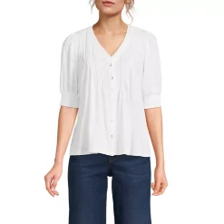Women's Button Pintuck Puff Sleeve Top