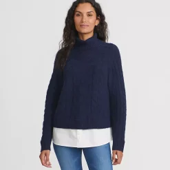 Women's Cable Turtleneck with Mock Shirt Detail Sweater