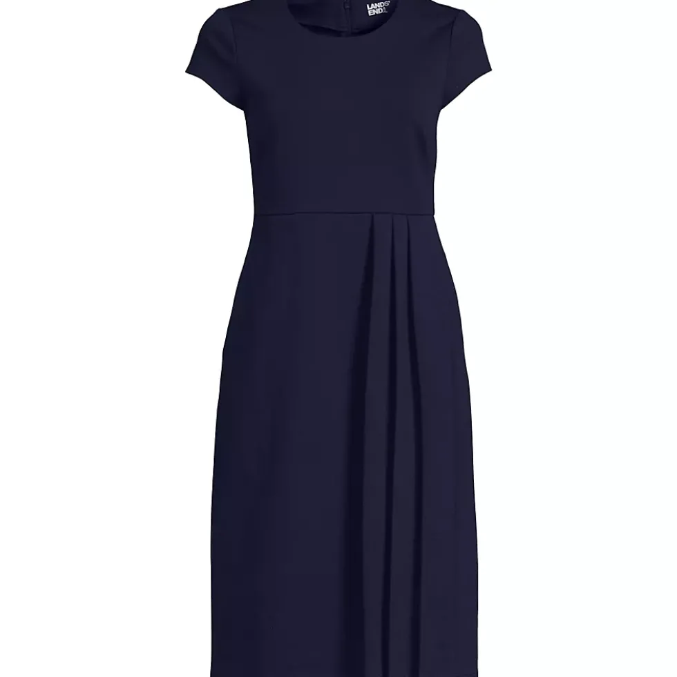 Women's Cap Sleeve Box Pleat Ponte Dress