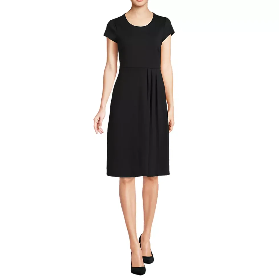 Women's Cap Sleeve Box Pleat Ponte Dress