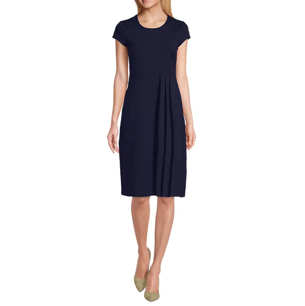 Women's Cap Sleeve Box Pleat Ponte Dress