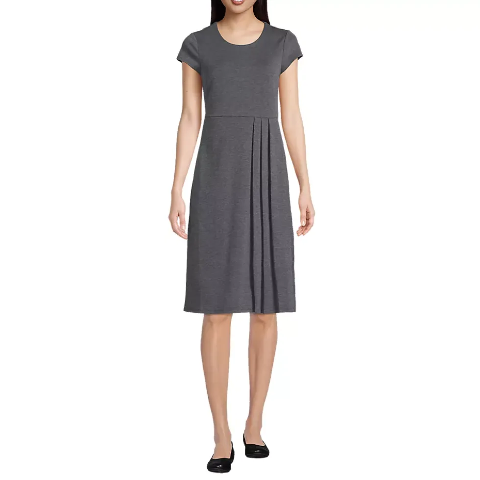 Women's Cap Sleeve Box Pleat Ponte Dress