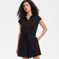 Women's Cap Sleeve Creaseless Button-Down Romper