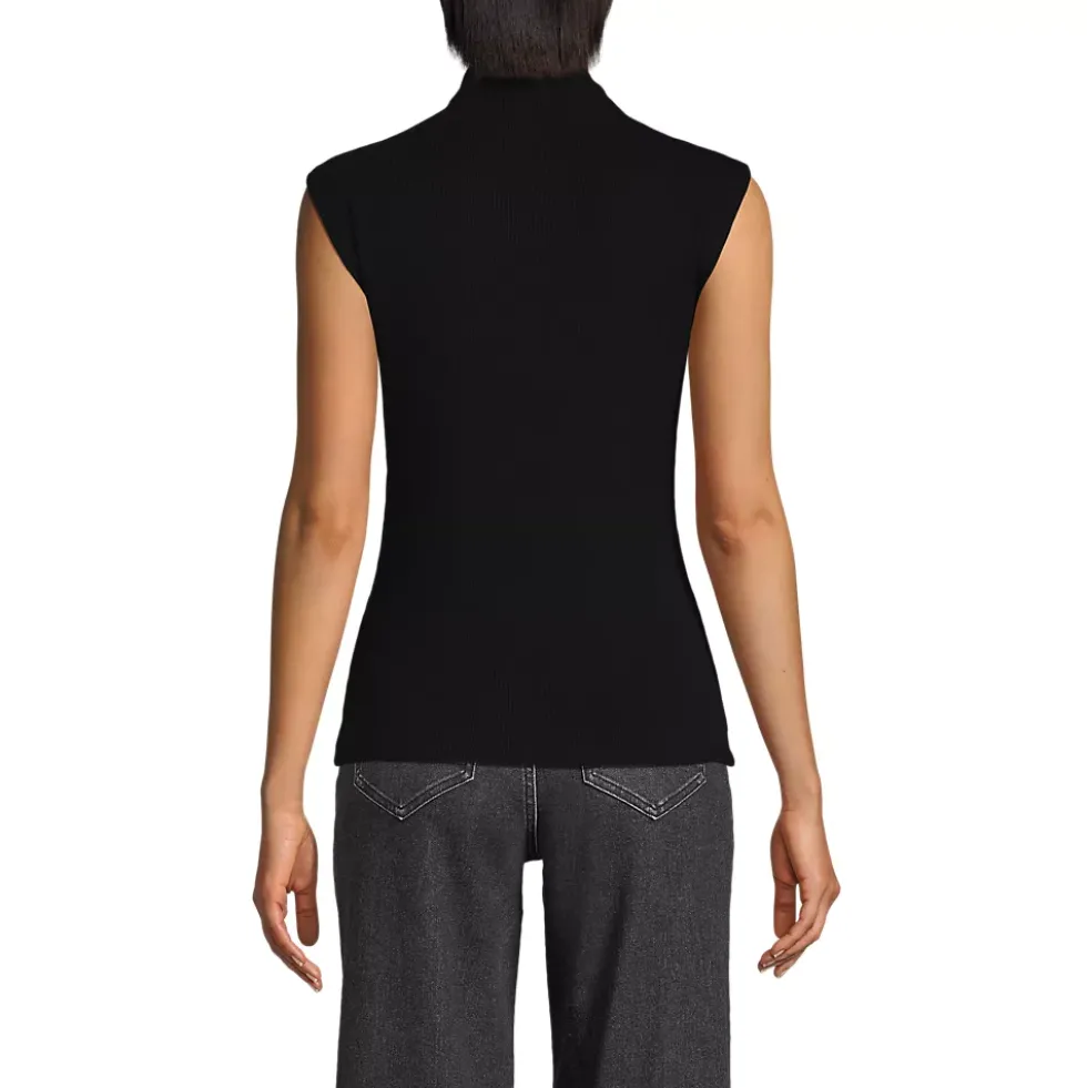Women's Cap Sleeve Drapey Rib Fitted Funnel Neck Tank