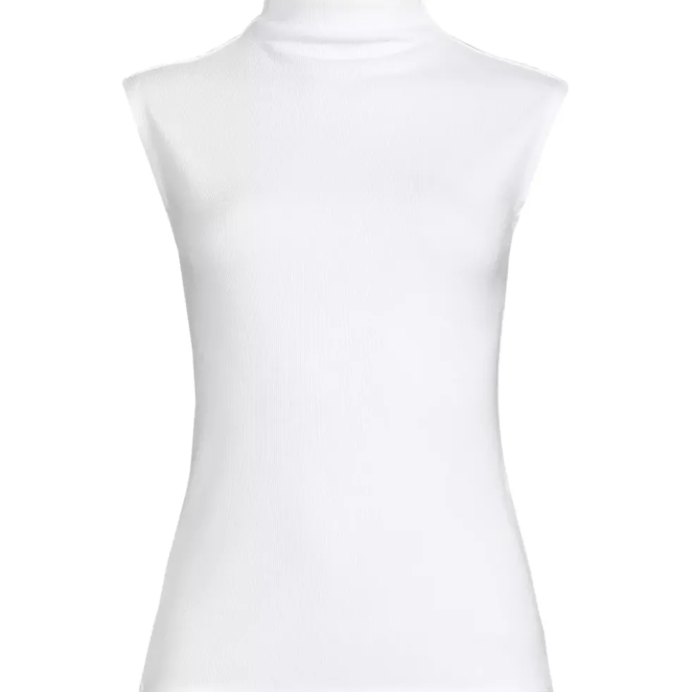 Women's Cap Sleeve Drapey Rib Fitted Funnel Neck Tank