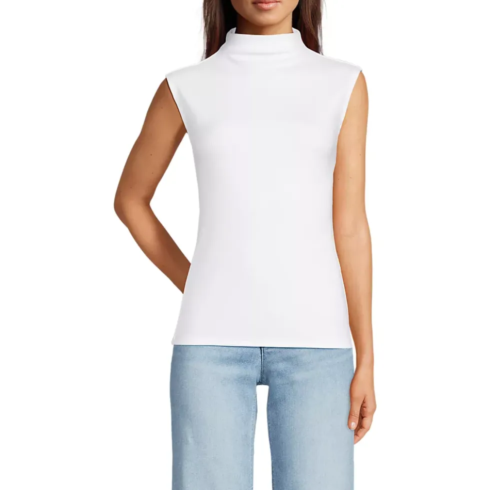 Women's Cap Sleeve Drapey Rib Fitted Funnel Neck Tank