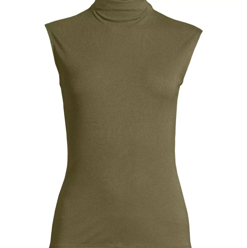 Women's Cap Sleeve Drapey Rib Fitted Funnel Neck Tank