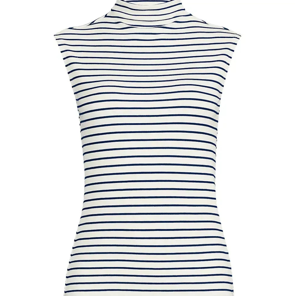 Women's Cap Sleeve Drapey Rib Fitted Funnel Neck Tank