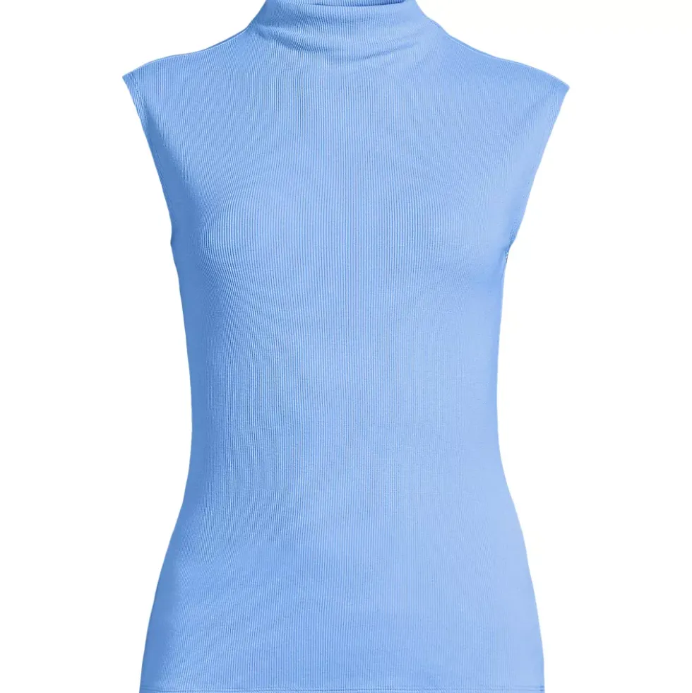 Women's Cap Sleeve Drapey Rib Fitted Funnel Neck Tank