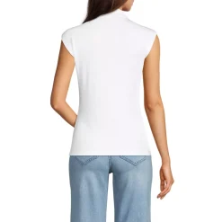 Women's Cap Sleeve Drapey Rib Fitted Funnel Neck Tank