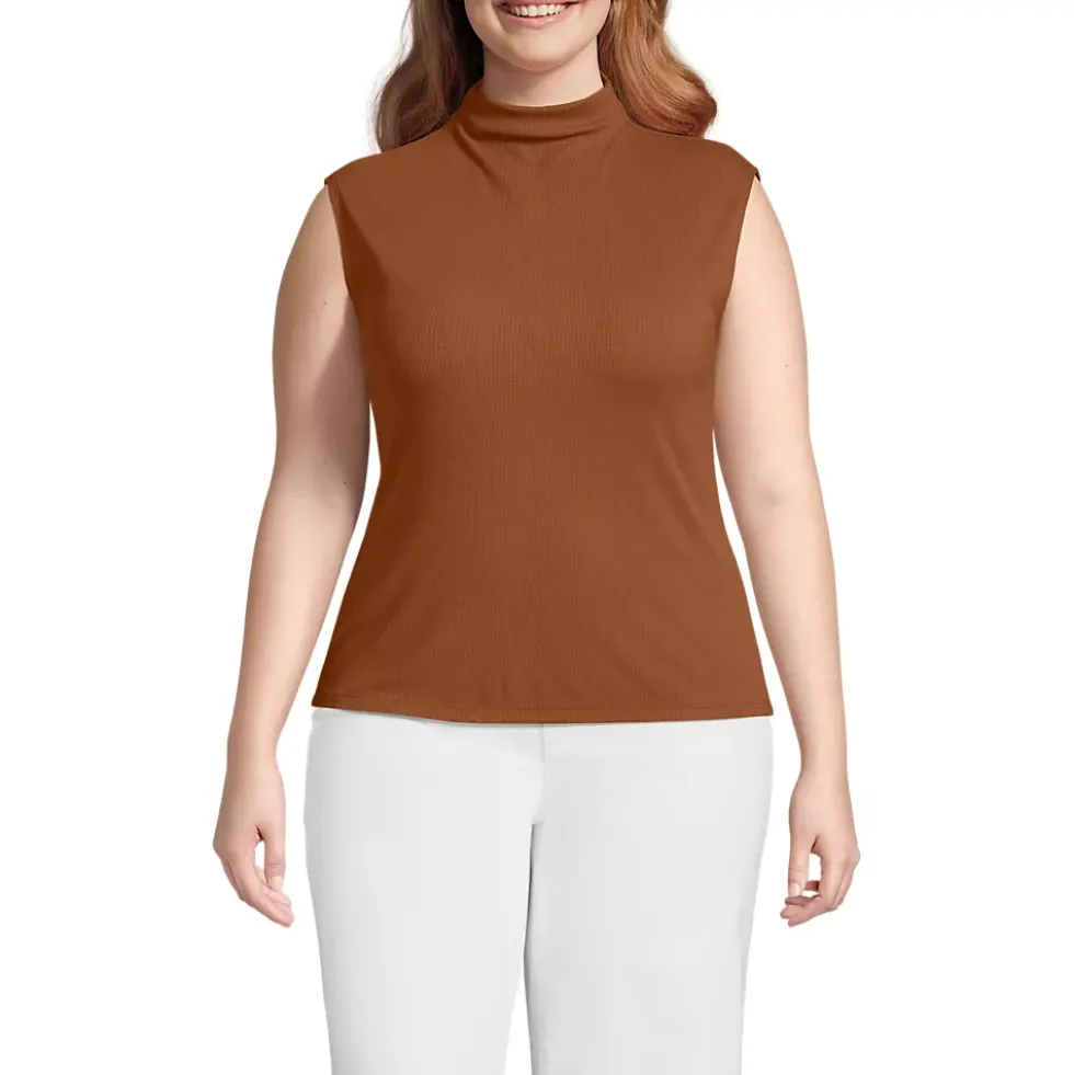 Women's Cap Sleeve Drapey Rib Fitted Funnel Neck Tank