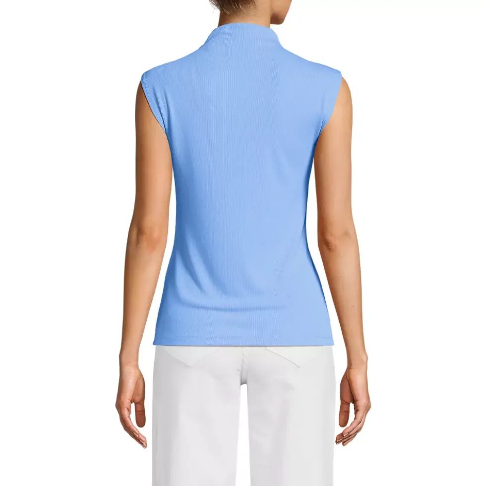 Women's Cap Sleeve Drapey Rib Fitted Funnel Neck Tank