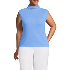 Women's Cap Sleeve Drapey Rib Fitted Funnel Neck Tank