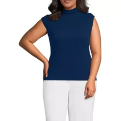 Women's Cap Sleeve Drapey Rib Fitted Funnel Neck Tank