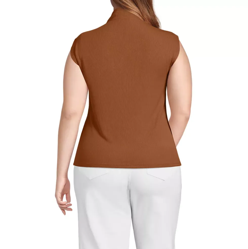 Women's Cap Sleeve Drapey Rib Fitted Funnel Neck Tank