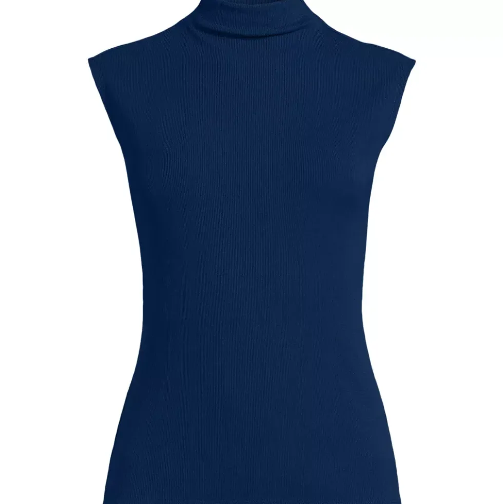 Women's Cap Sleeve Drapey Rib Fitted Funnel Neck Tank