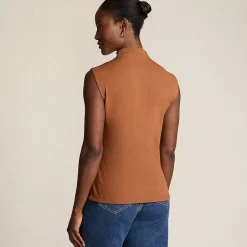 Women's Cap Sleeve Drapey Rib Fitted Funnel Neck Tank