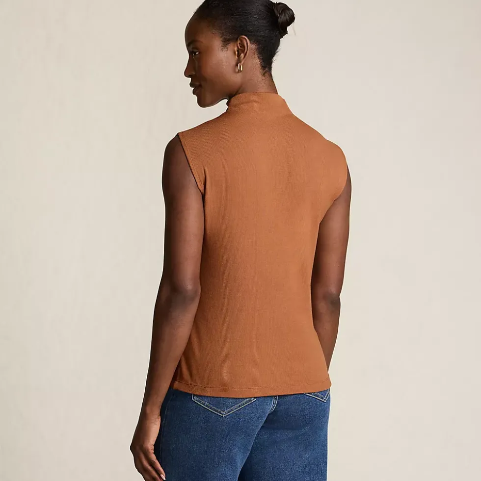 Women's Cap Sleeve Drapey Rib Fitted Funnel Neck Tank