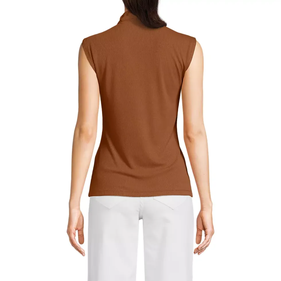 Women's Cap Sleeve Drapey Rib Fitted Funnel Neck Tank