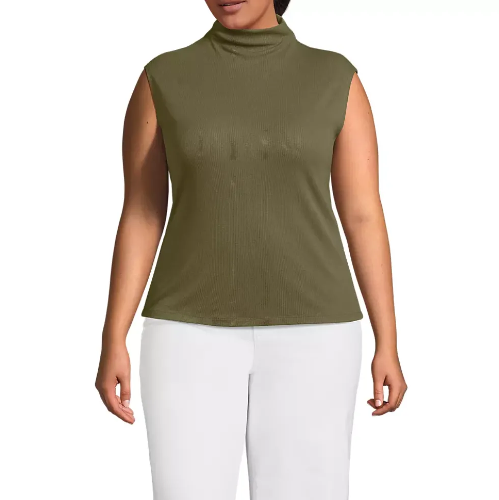 Women's Cap Sleeve Drapey Rib Fitted Funnel Neck Tank