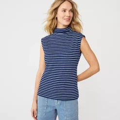 Women's Cap Sleeve Drapey Rib Fitted Funnel Neck Tank