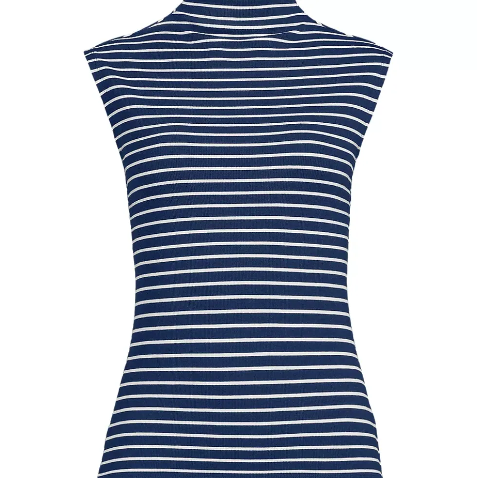 Women's Cap Sleeve Drapey Rib Fitted Funnel Neck Tank