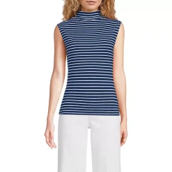 Women's Cap Sleeve Drapey Rib Fitted Funnel Neck Tank
