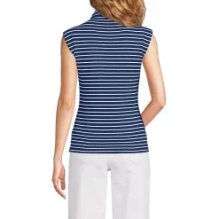 Women's Cap Sleeve Drapey Rib Fitted Funnel Neck Tank