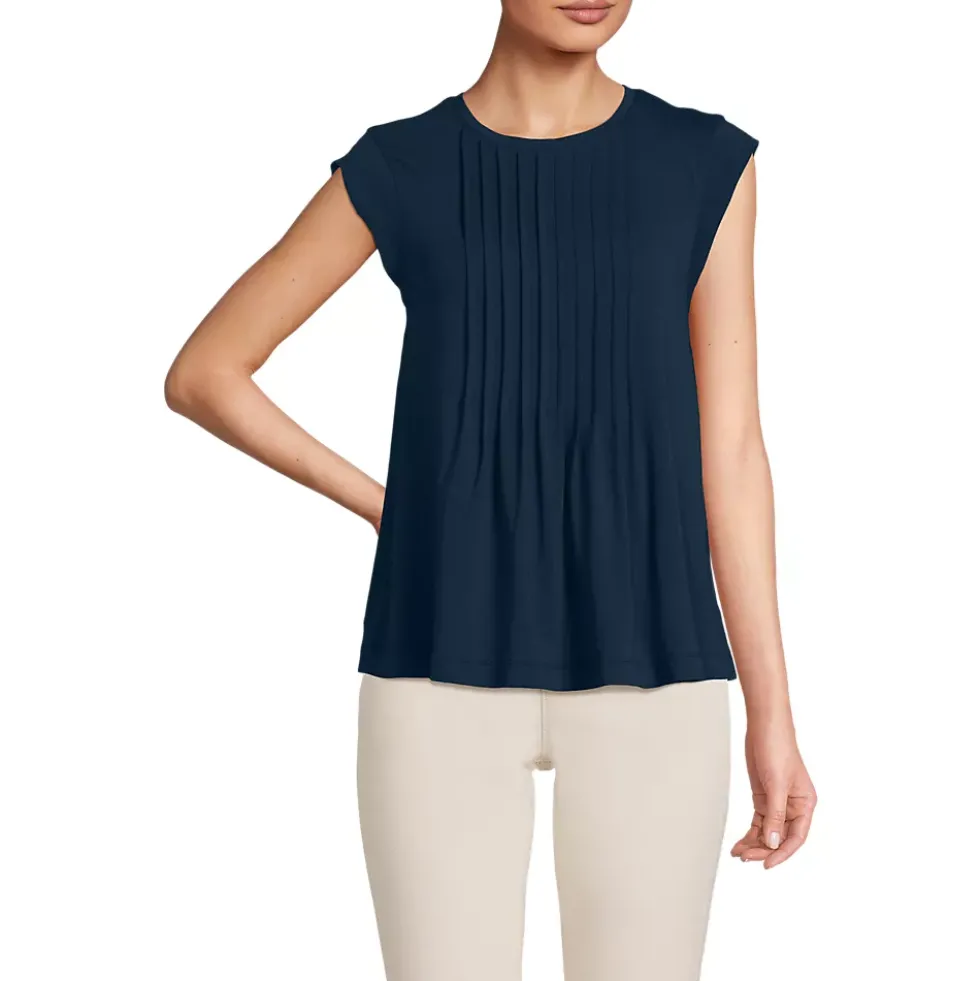 Women's Cap Sleeve Lightweight Jersey Pintuck Swing Top