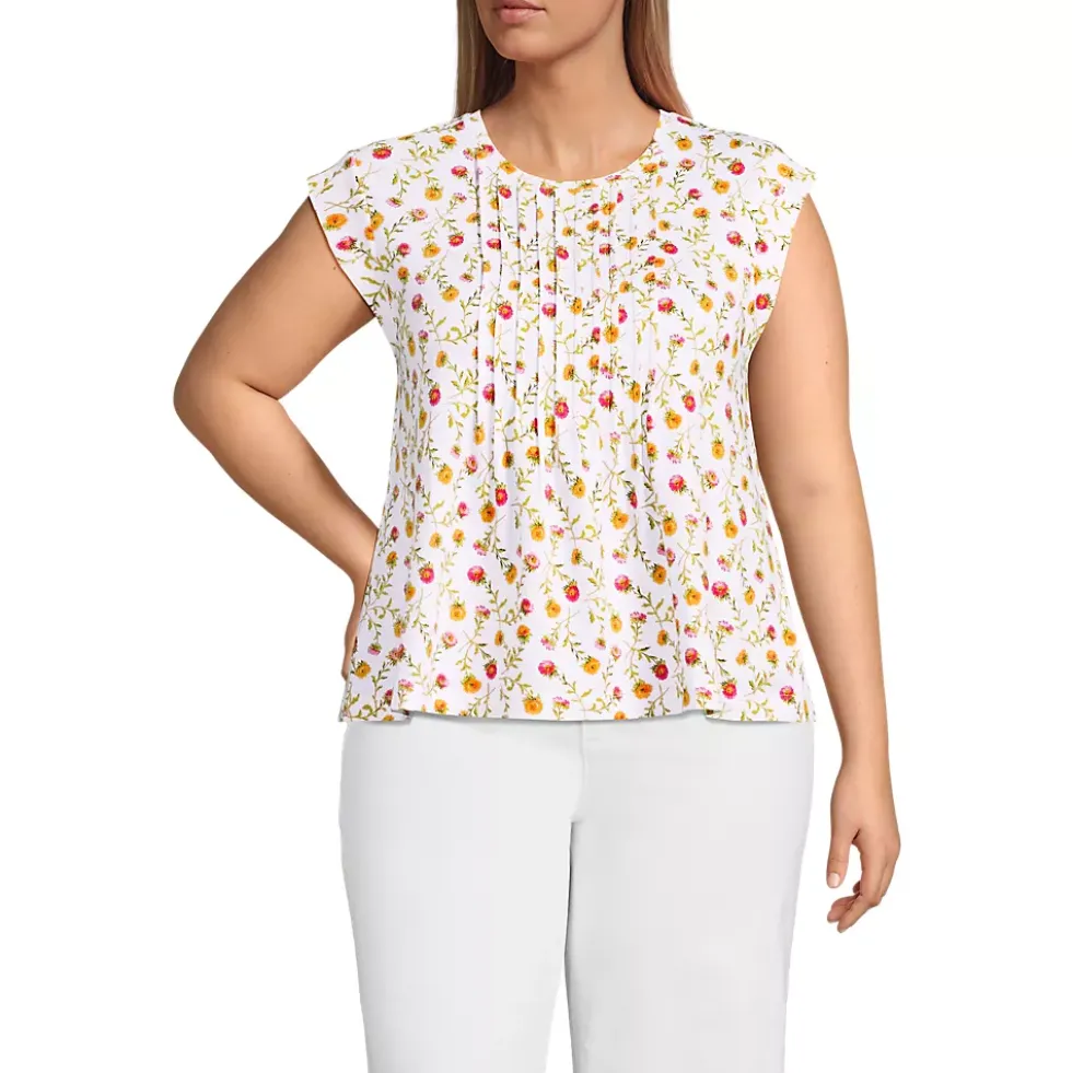 Women's Cap Sleeve Lightweight Jersey Pintuck Swing Top