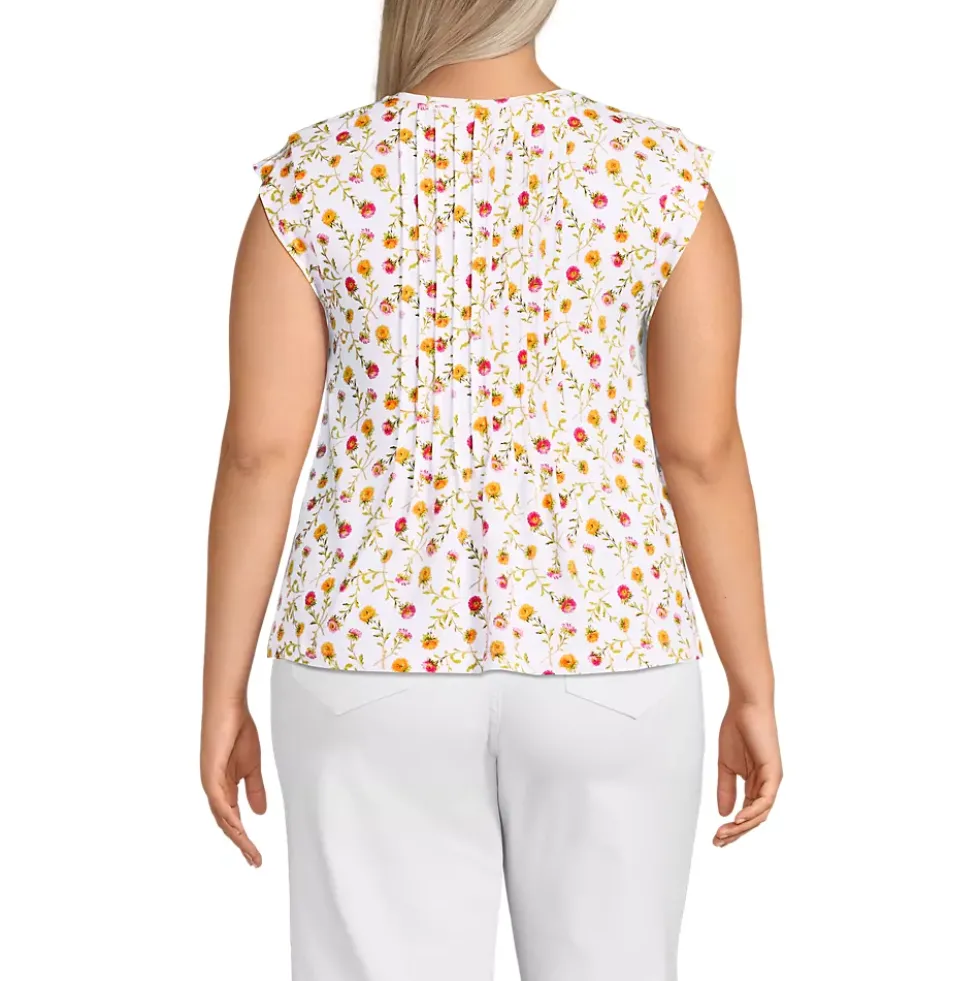 Women's Cap Sleeve Lightweight Jersey Pintuck Swing Top