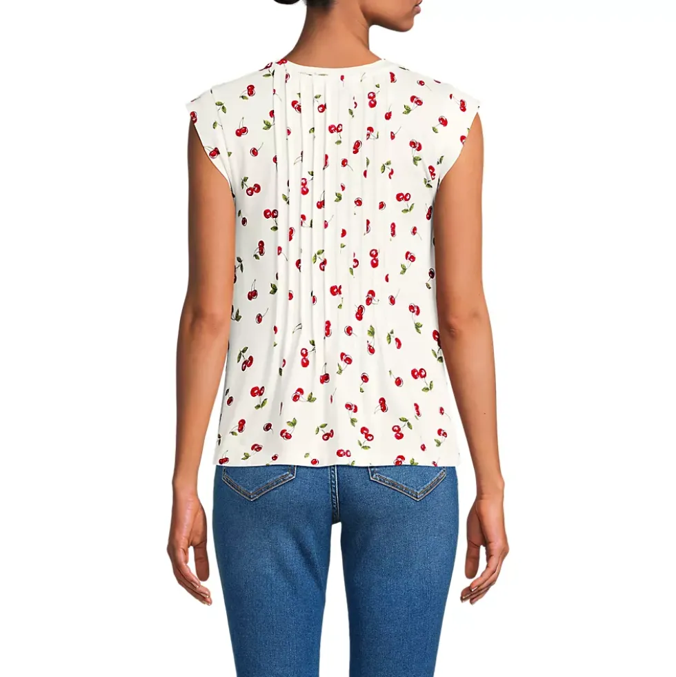 Women's Cap Sleeve Lightweight Jersey Pintuck Swing Top