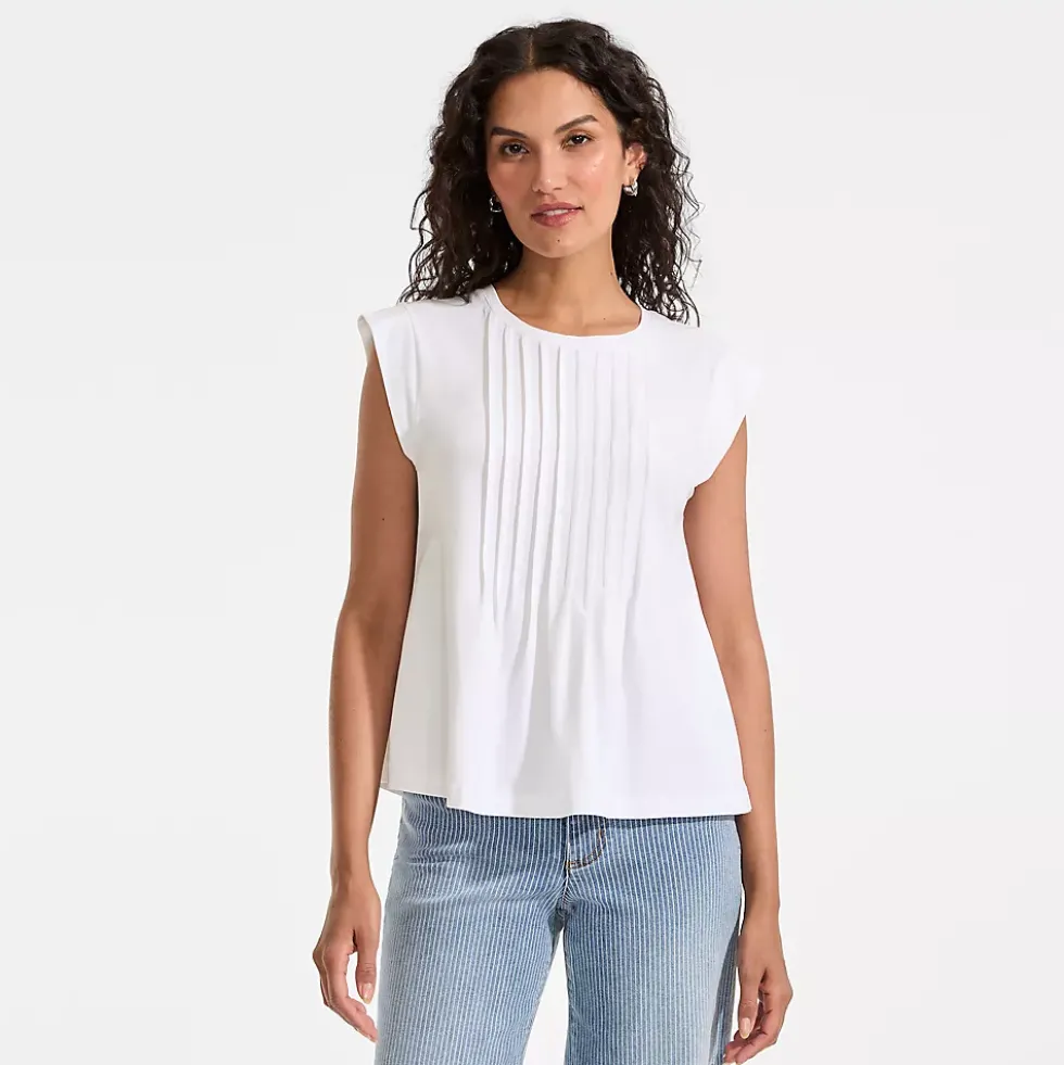 Women's Cap Sleeve Lightweight Jersey Pintuck Swing Top