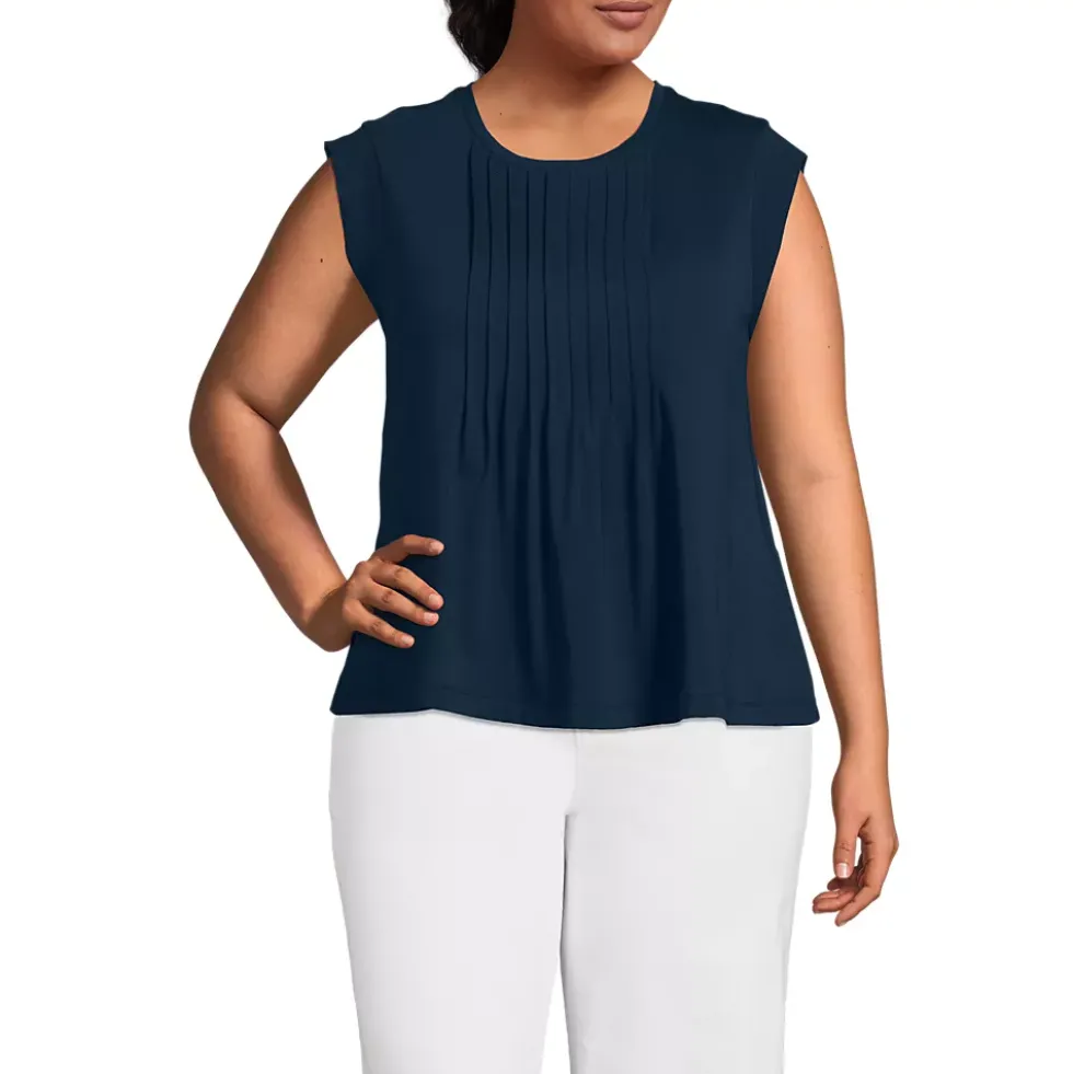 Women's Cap Sleeve Lightweight Jersey Pintuck Swing Top